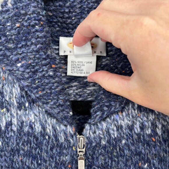 Talbots Womens Vintage Wool Full Zip Cardigan Sweater Size S Petite Blue Nordic - Picture 6 of 10